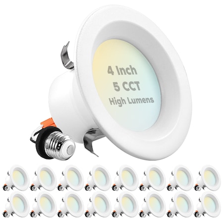 Luxrite 4" LED Recessed Can Lights 5 CCT Selectable 2700K-5000K 14W (75W Equivalent) 950LM Dimmable 16-Pack LR23794-16PK